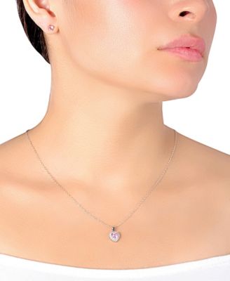 Gianni Bernini 2-Piece Crystal and Cubic Zirconia Heart Ball Stud Necklace Set (1.37 ct. t.w.) in Sterling Silver