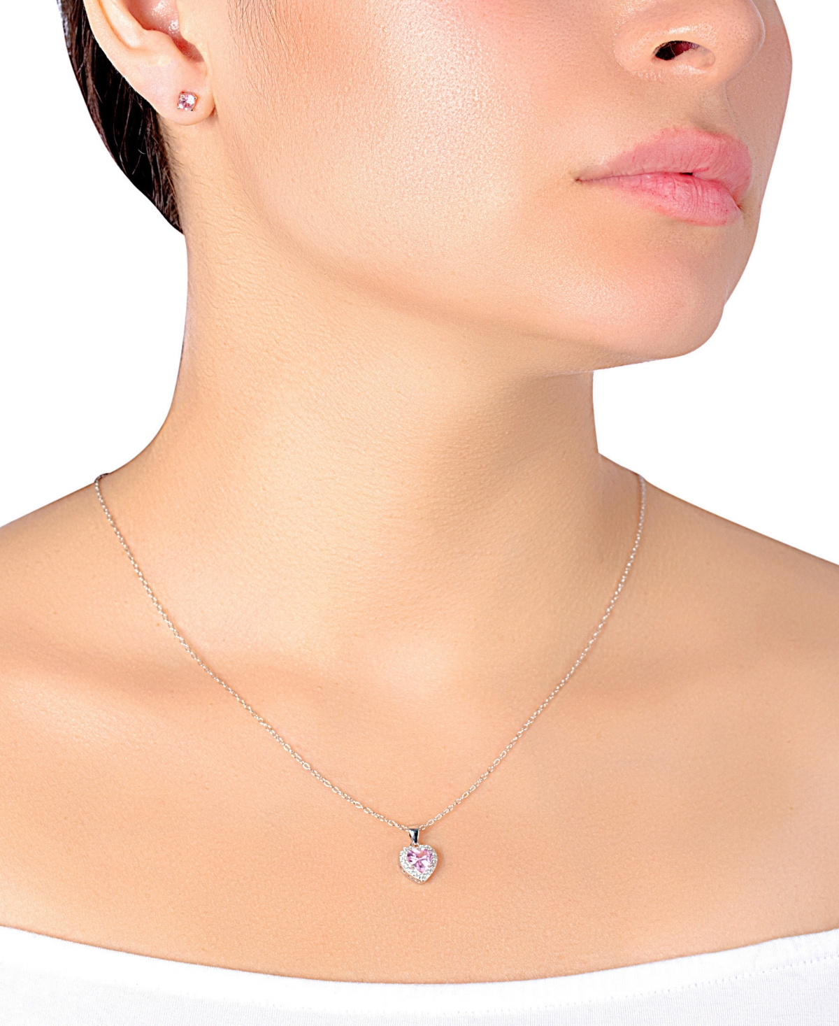 Gianni Bernini 2-Piece Crystal and Cubic Zirconia Heart Ball Stud Necklace Set (1.37 ct. t.w.) - Sterling Silver