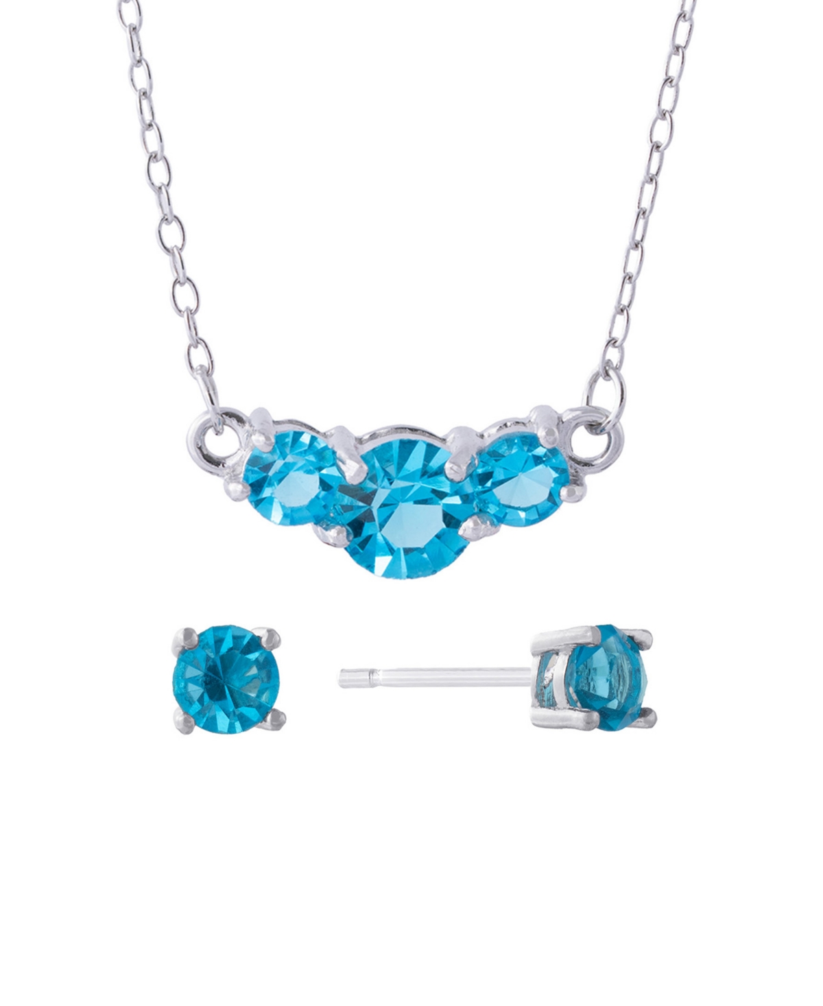 Giani Bernini Gianni Bernini 2-piece Crystal Frontal Stud Necklace Set (1.35 Ct. T.w.) In Sterling Silver In Light Aqua