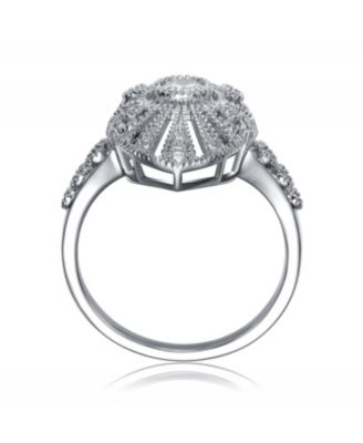 Sterling Silver Clear Round Cubic Zirconia Filigree Ring
