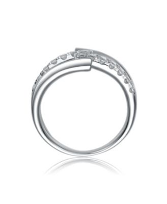 Rhodium-Plated with  Cubic Zirconia Criss-Cross Sparkling Arc Ring in Sterling Silver