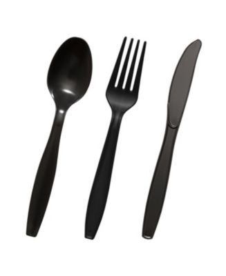 Smarty Had A Party Black Disposable Plastic Cutlery Set - Spoons, Forks ...