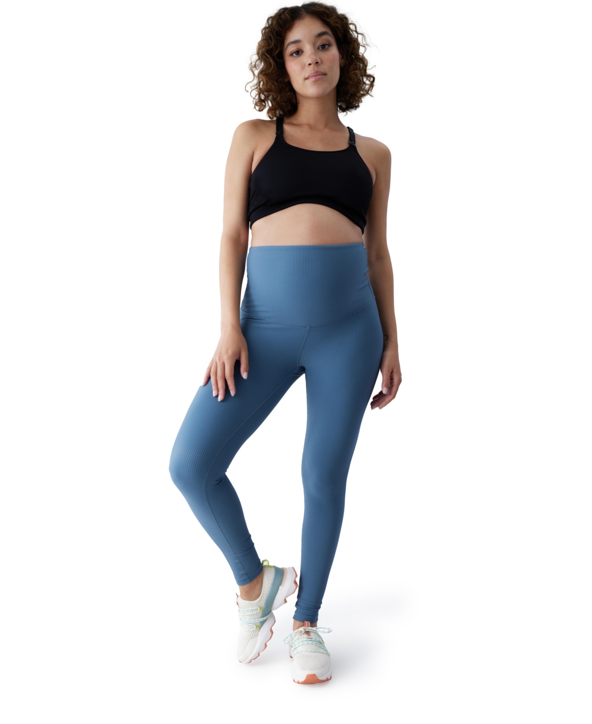 Ingrid & Isabel Ribbed Active Maternity Leggings In Dusty Blue