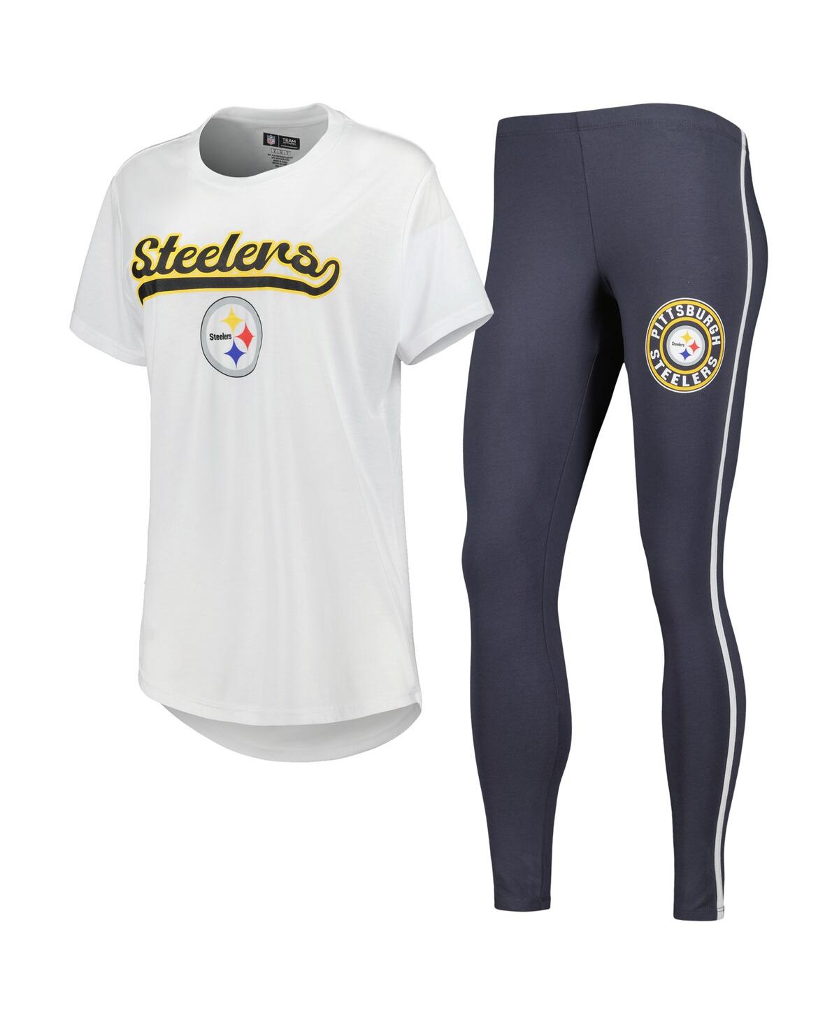 Shop Concepts Sport Women's  White, Charcoal Pittsburgh Steelers Sonata T-shirt And Leggings Sleep Set In White,charcoal