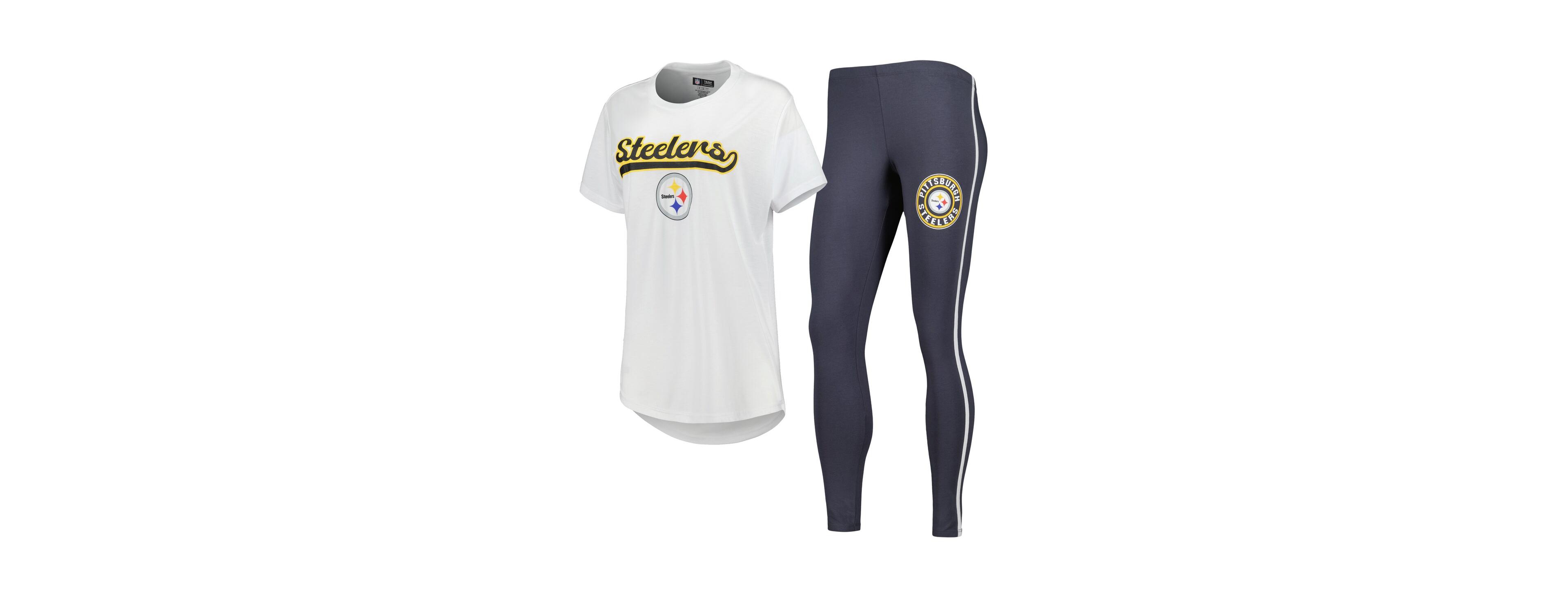Women's Concepts Sport White, Charcoal Pittsburgh Steelers Sonata T-shirt and Leggings Sleep Set