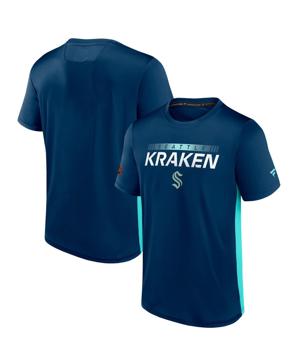 Fanatics Men's  Navy And Blue Seattle Kraken Special Edition 2.0 Authentic Pro Tech T-shirt In Navy,blue