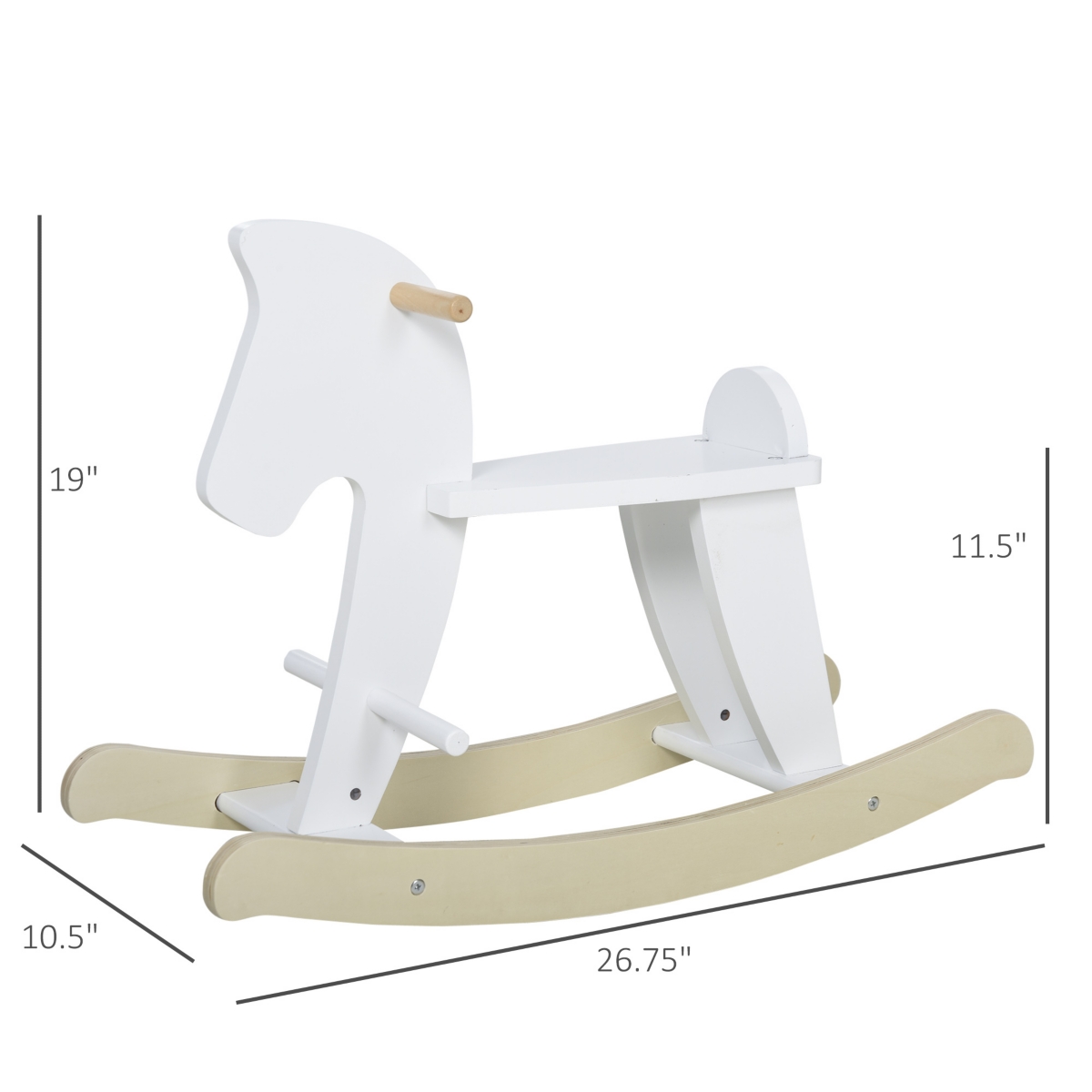 Qaba Wooden Rocking Horse Baby Ride-On Toy for Kids 3-6 Years,- White