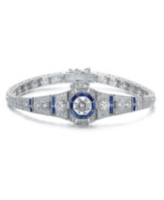Sterling Silver Clear Round Baguette Cubic Zirconia Link Bracelet - Sapphire