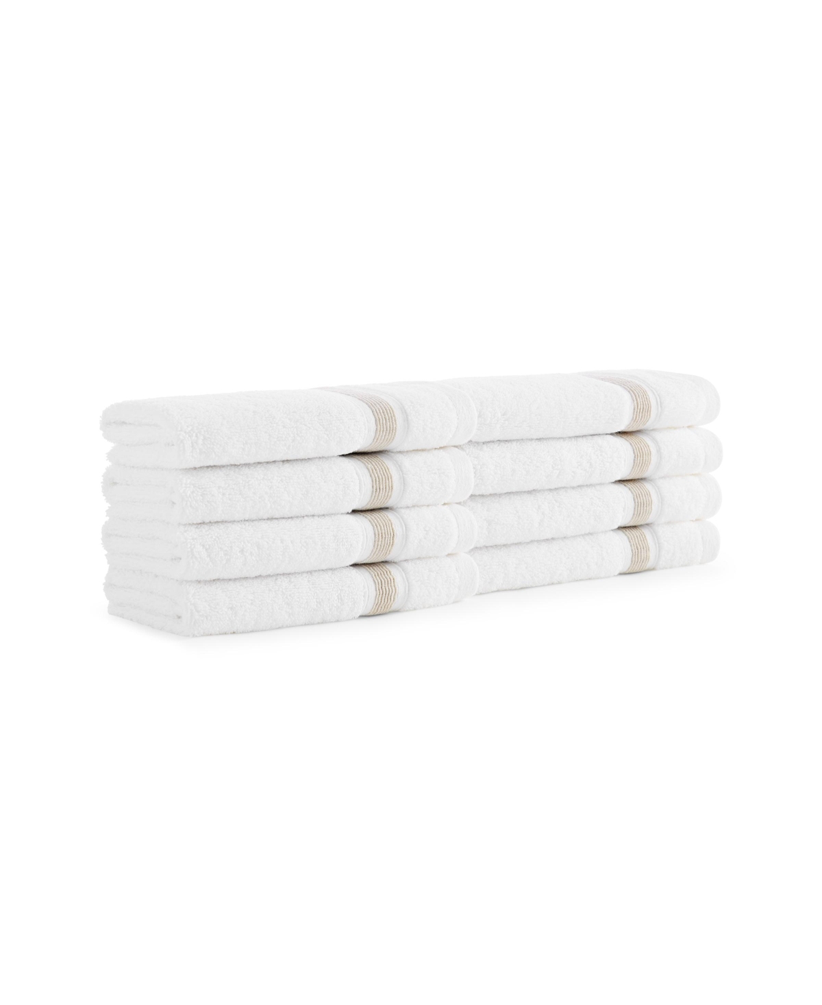 Aston And Arden Aegean Eco-friendly Recycled Turkish Washcloths (8 Pack), 13x13, 600 Gsm, White With Weft Woven Stri In Beige