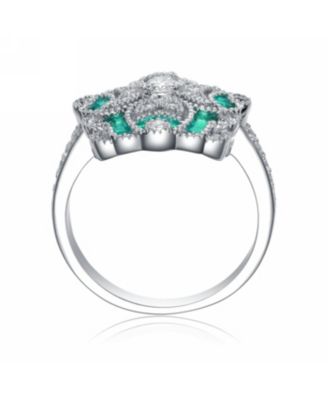 Sterling Silver Clear Baguette Cubic Zirconia Modern Coctail Ring