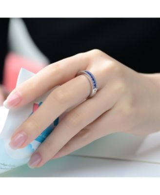 Sterling Silver with Rhodium Plated and Blue Cubic Zirconia Band Ring