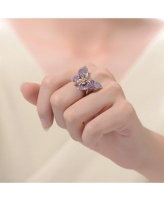 Elegant Sterling Silver & Rose Gold-Plated Multicolor Cubic Zirconia Butterfly Ring