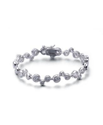 Cubic Zirconia Sterling Silver White Gold Plated Round Bezel Set Bracelet