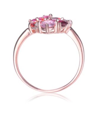 Sterling Silver with Rose Gold Plated Red Cubic Zirconia Coctail Ring
