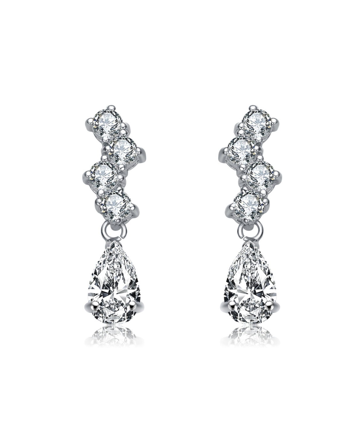 Thumbnail 3 of Rhodium-Plated Sterling Silver ZigZag Drop Earrings with CZ Stones