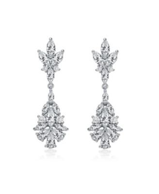 Elegant Sterling Silver & Rhodium-Plated Marquise, Pear, and Round Cubic Zirconia Cluster Earrings