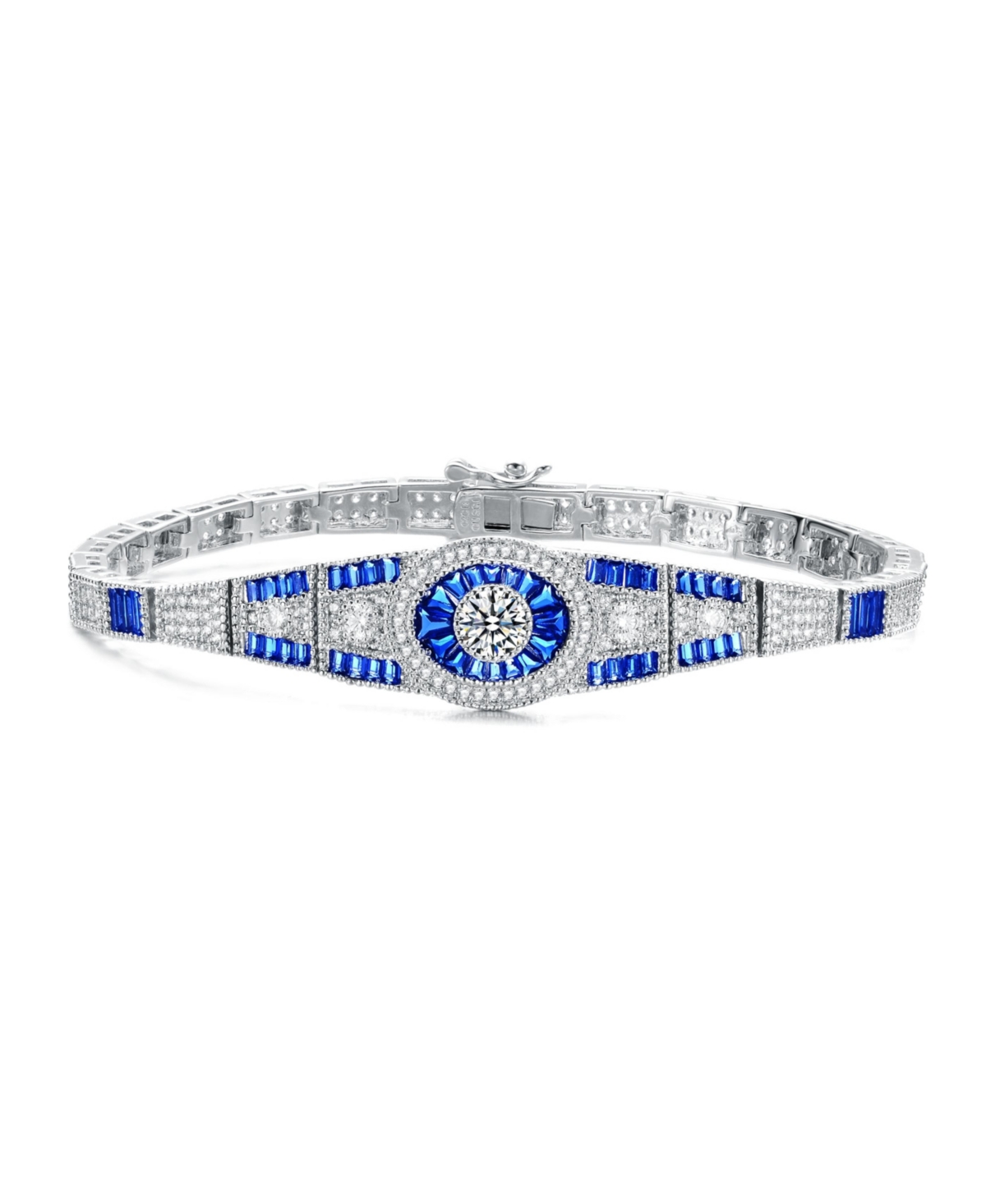 Sterling Silver White Gold Plated with Sapphire Cubic Zirconia's Bracelet - Sapphire
