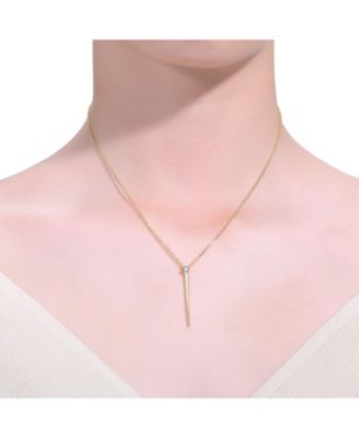 14k Yellow Gold Plated with Green Cubic Zirconia Solitaire Spike Pendant Y-Necklace in Sterling Silver