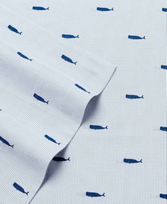 Whale Stripe Cotton Percale 3-Piece Sheet Set, Twin XL