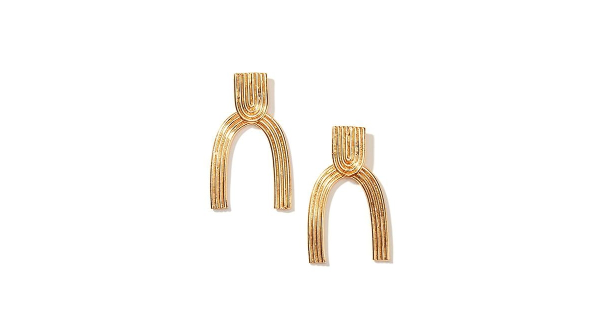 Arc Stud Drop Earrings - Gold Plated