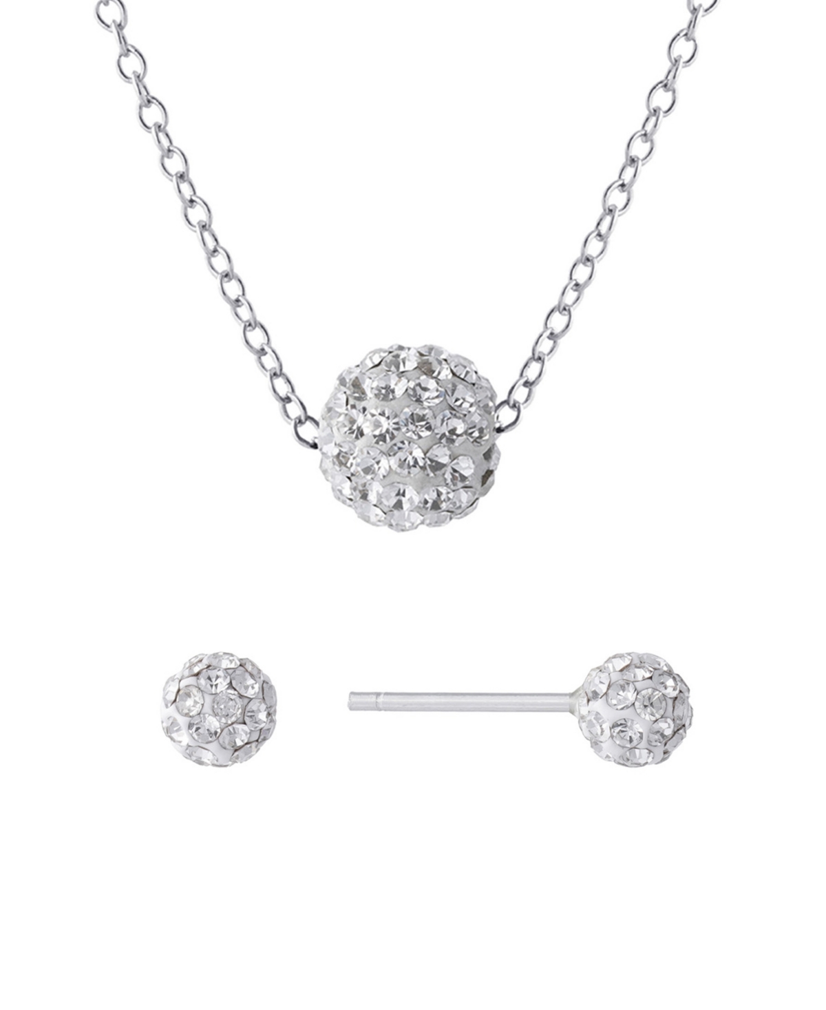 Giani Bernini Gianni Bernini 2-piece Clear Crystal Pave Ball Stud Necklace Set (1.2 Ct. T.w.) In Sterling Silver