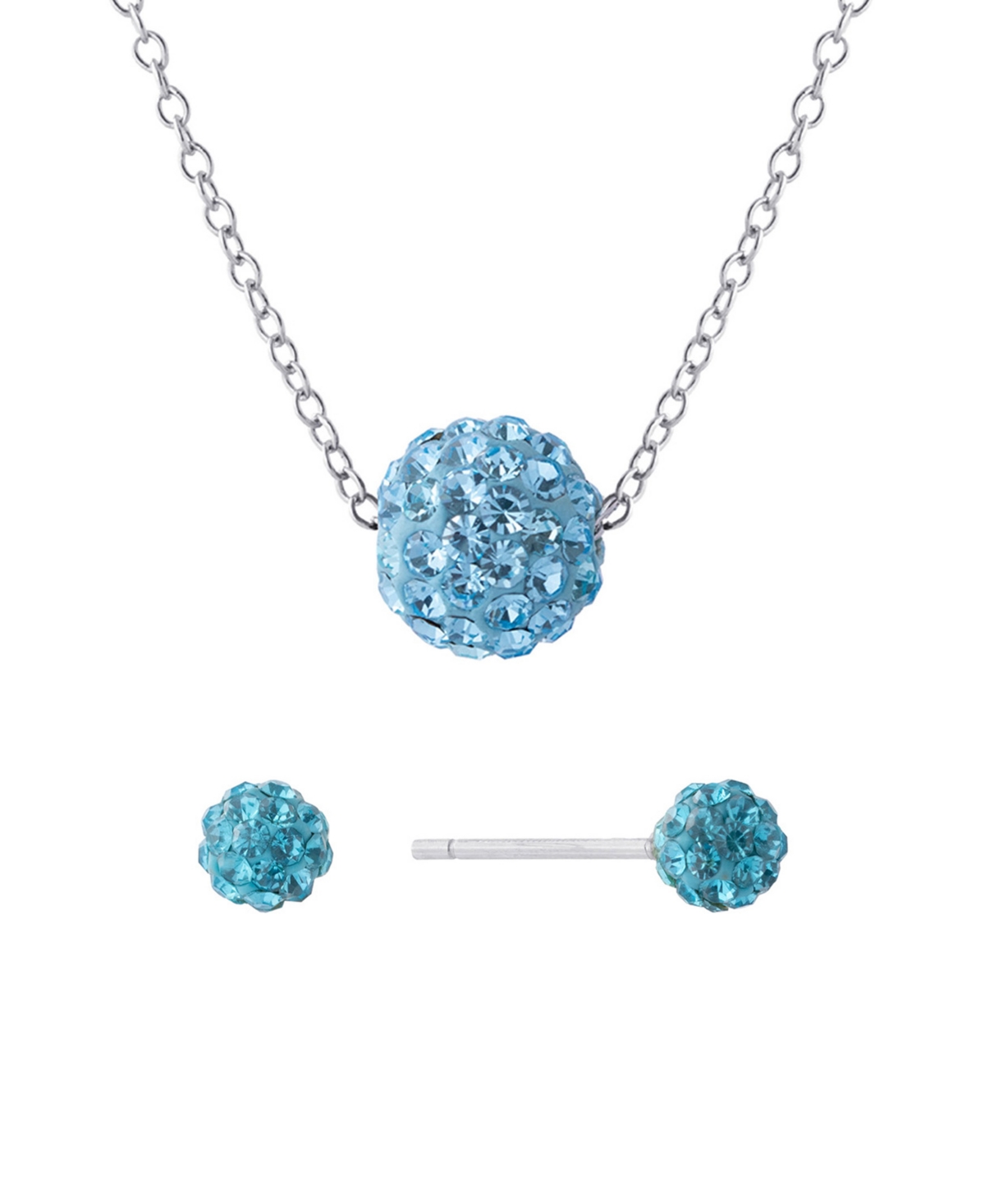 Giani Bernini Gianni Bernini 2-piece Clear Crystal Pave Ball Stud Necklace Set (1.2 Ct. T.w.) In Sterling Silver In Light Aqua