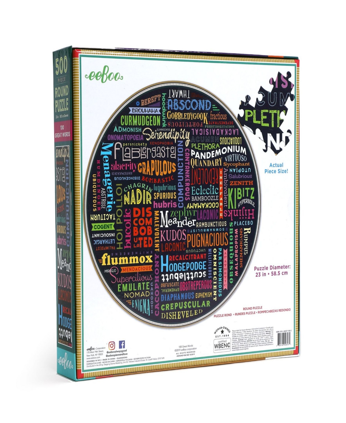 Shop Eeboo Piece And Love 100 Great Words Round Circle Jigsaw Puzzle Set, 500 Piece In Multi
