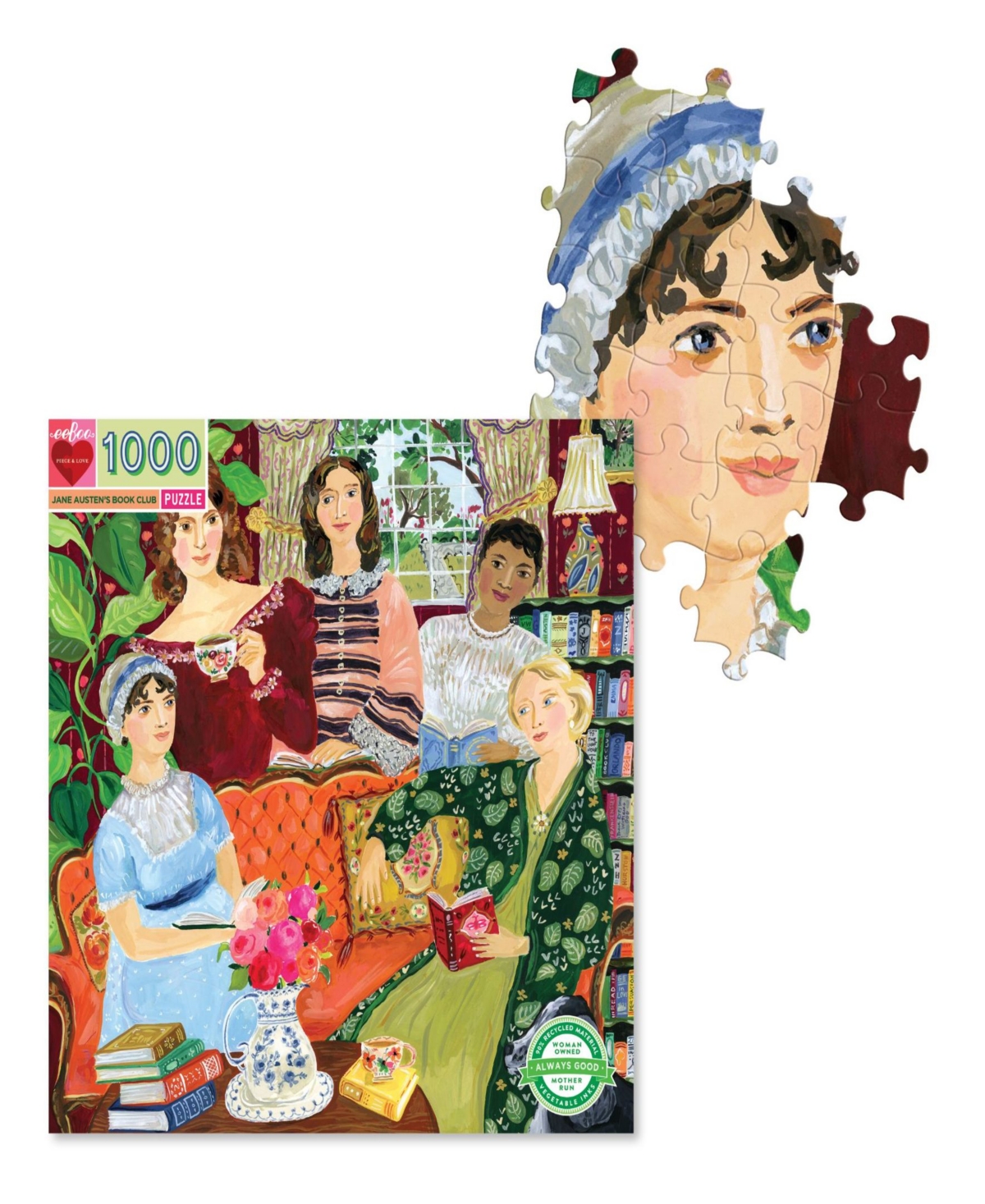 Shop Eeboo Piece And Love Jane Austen's Book Club Square Adult Jigsaw Puzzle, 1000 Pieces In Multi