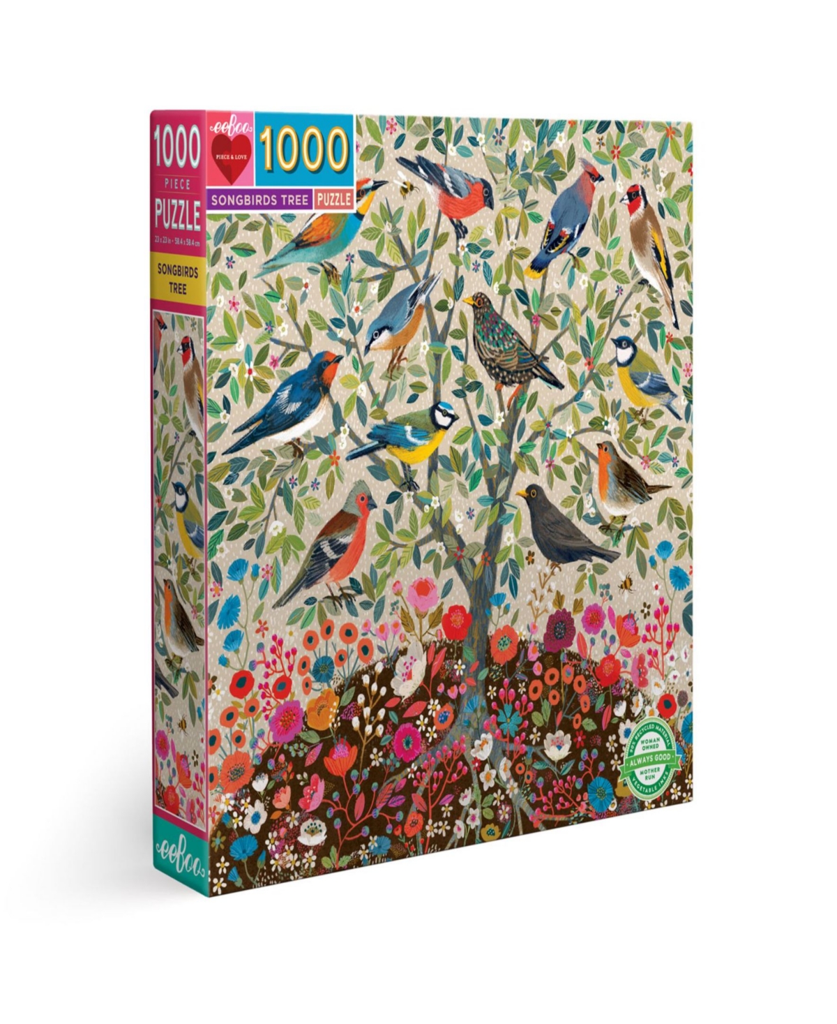 Eeboo Piece Love Songbirds Tree Square Adult Jigsaw Puzzle Set, 1000 Piece In Multi