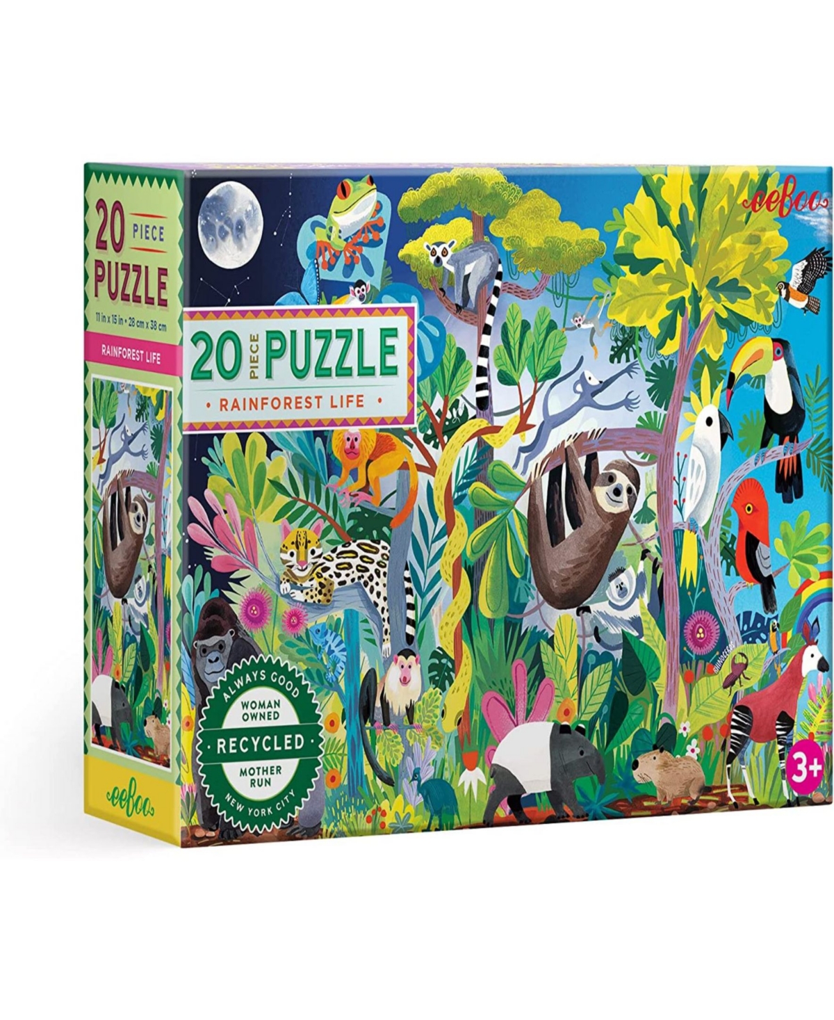 Eeboo Kids' Rainforest Life 20 Piece Jigsaw Puzzle Set In Multi