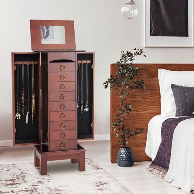 Wood Jewelry Cabinet Storage Chest Stand Organizer Necklace