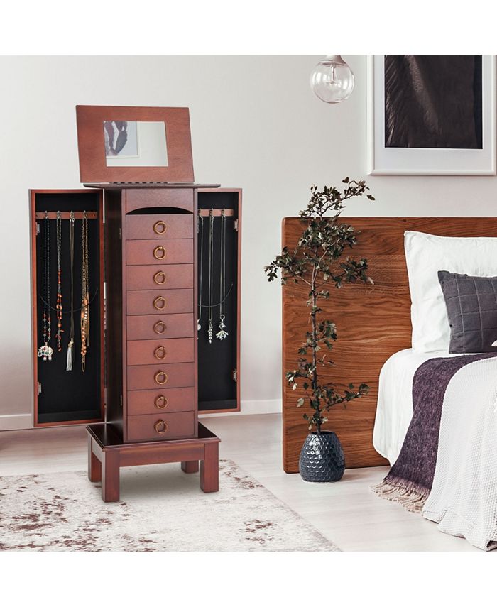 Costway Wood Jewelry Storage Chest Stand Organizer Necklace