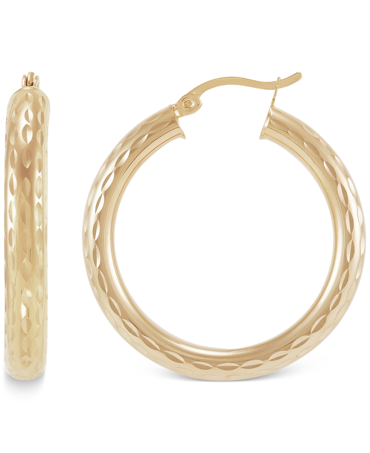 Giani Bernini Textured Tube Medium Hoop Earrings, 30mm, Created For Macy's In Gold Over Silver