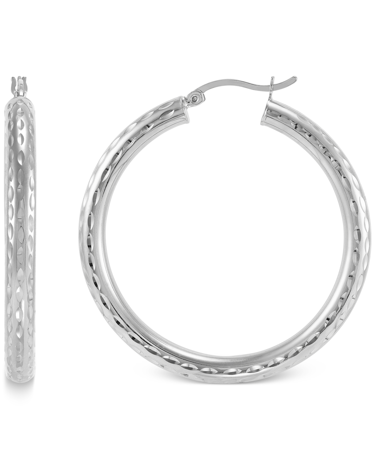 Giani Bernini Textured Tube Medium Hoop Earrings, 40mm, Created For Macy's In Silver