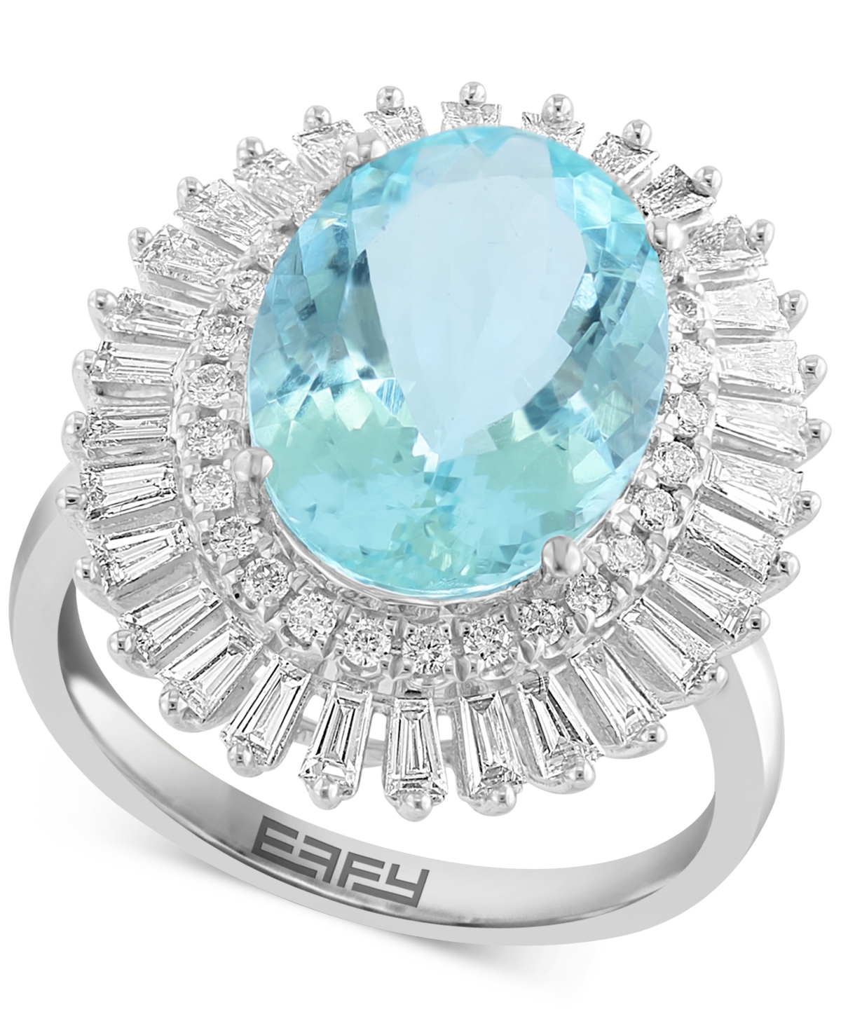 Effy Collection Effy Aquamarine (7-1/3 Ct. T.w.) & Diamond (7/8 Ct. T.w.) Sunburst Halo Ring In 14k White Gold