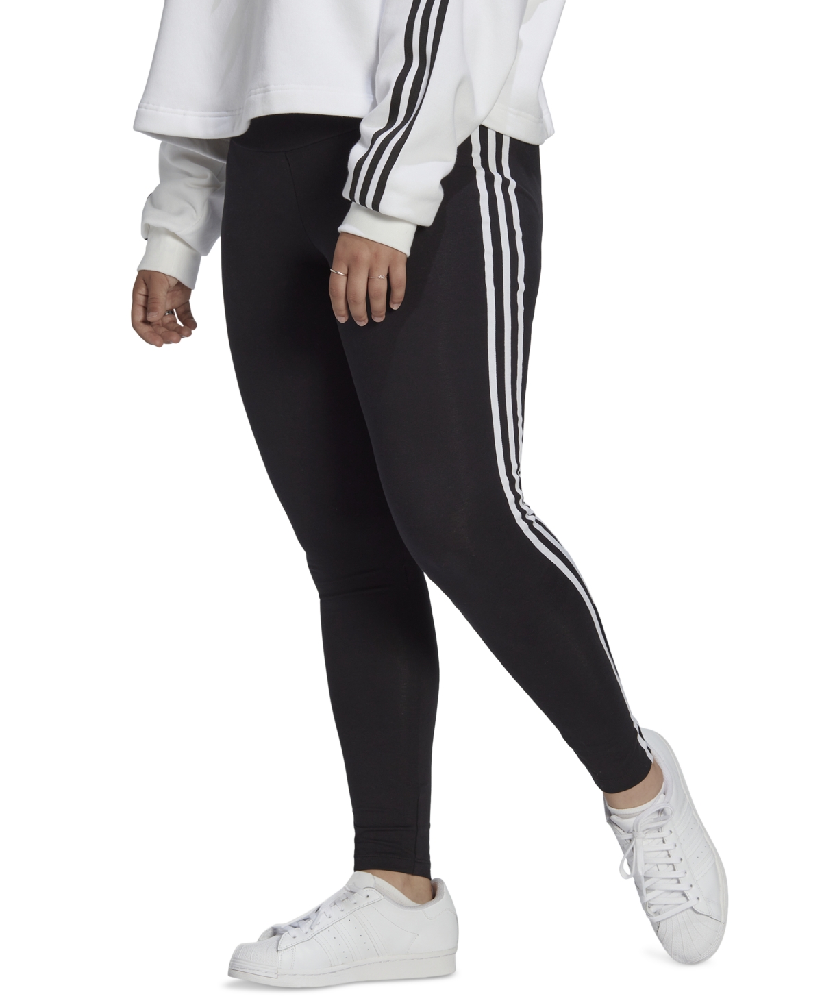 Shop Adidas Originals Originals Plus Size 3-stripes High-rise Leggings In Black