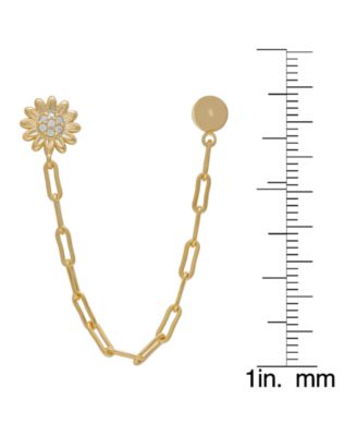 Cubic Zirconia Flower and Ball Stud Chain Dangling Earrings