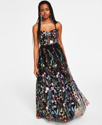 City Studios Juniors' Embroidered Illusion Corset Gown, Created for Macy's  - Macy's