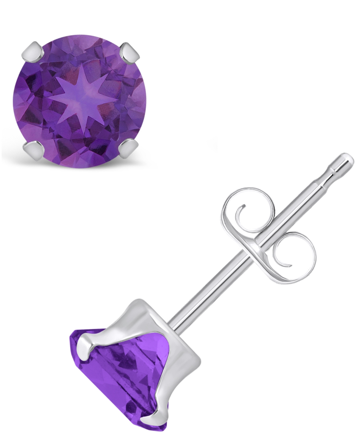 Macy's Gemstone Stud Earrings In 10k White Gold In Amethyst