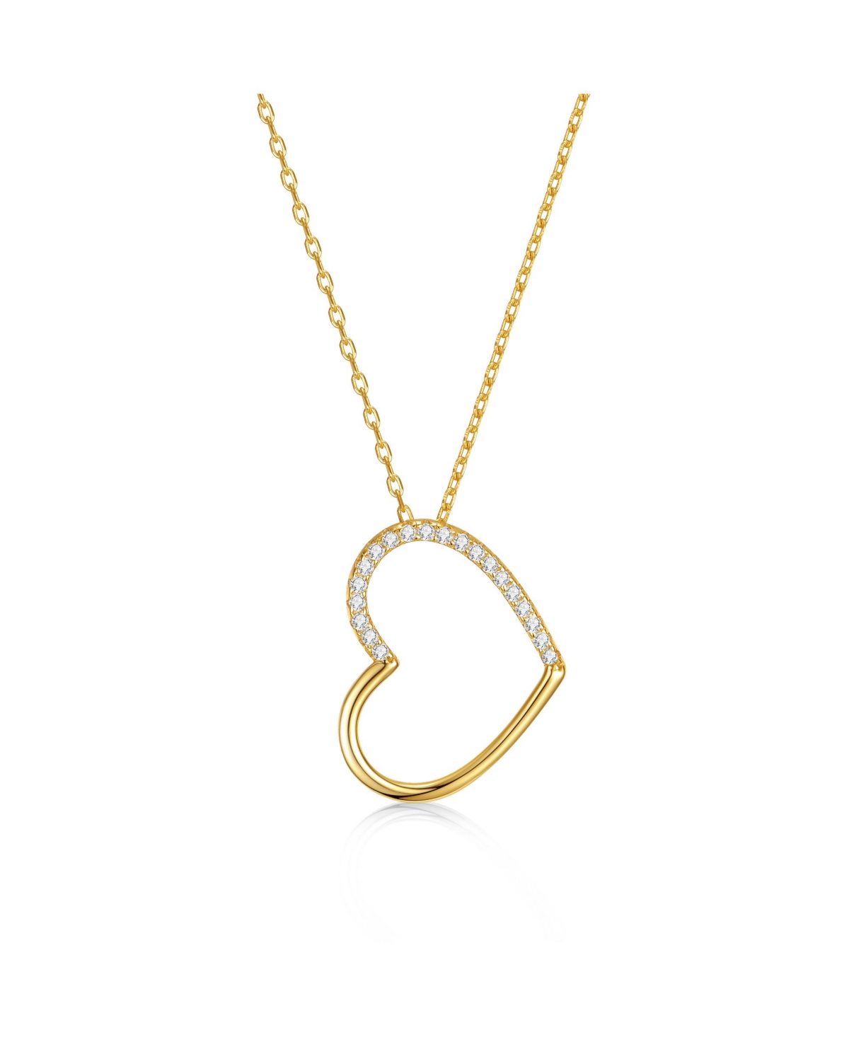 Genevive Sterling Silver 14kPlated with Cubic Zirconia Heart Pendant Necklace - Gold