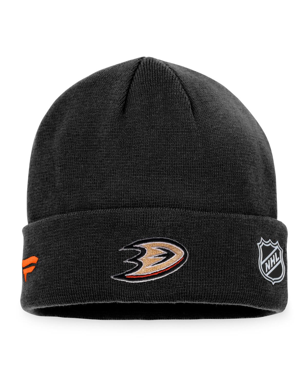 Shop Fanatics Men's  Black Anaheim Ducks Authentic Pro Rink Cuffed Knit Hat
