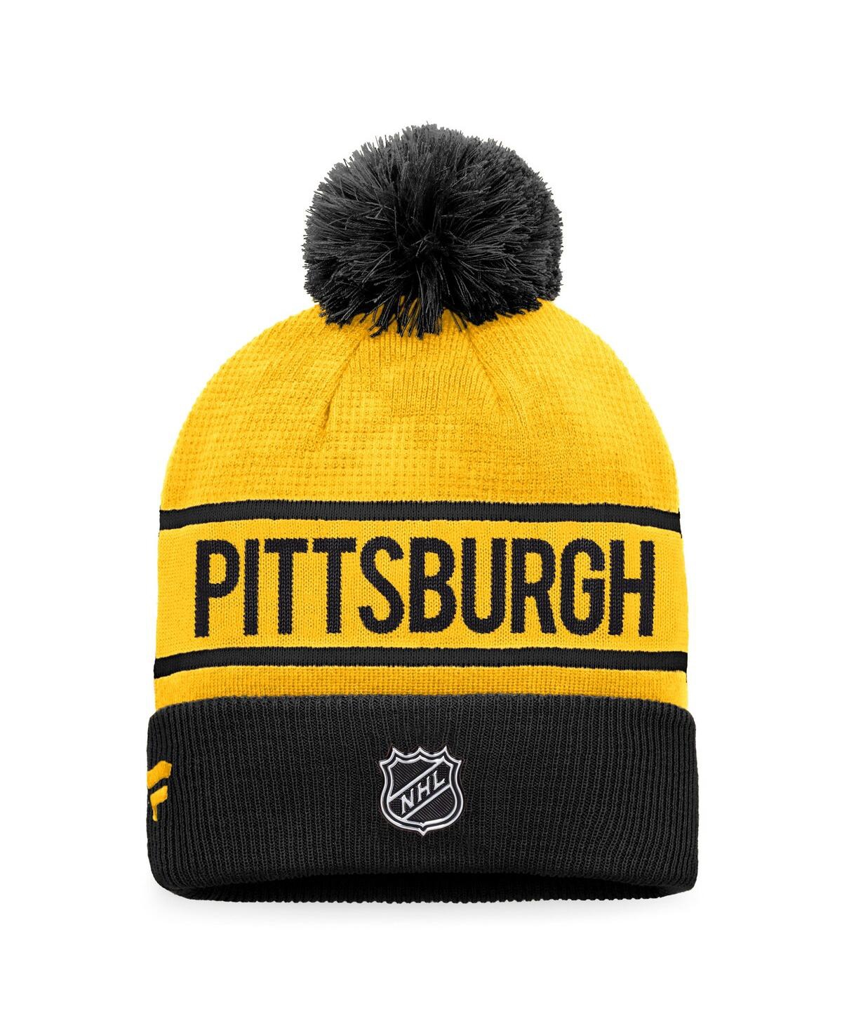 Shop Fanatics Men's  Gold, Black Pittsburgh Penguins Authentic Pro Alternate Logo Cuffed Knit Hat With Pom In Gold,black