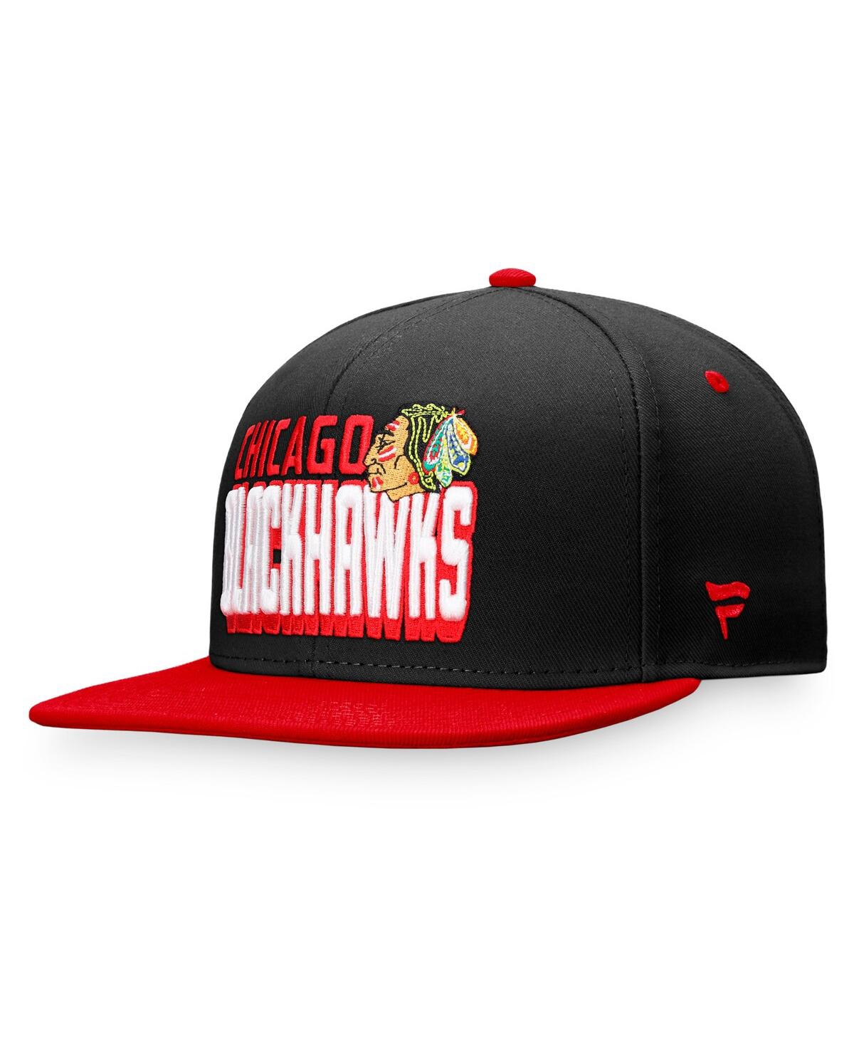 Fanatics Men's  Black, Red Chicago Blackhawks Heritage Retro Two-tone Snapback Hat In Black,red