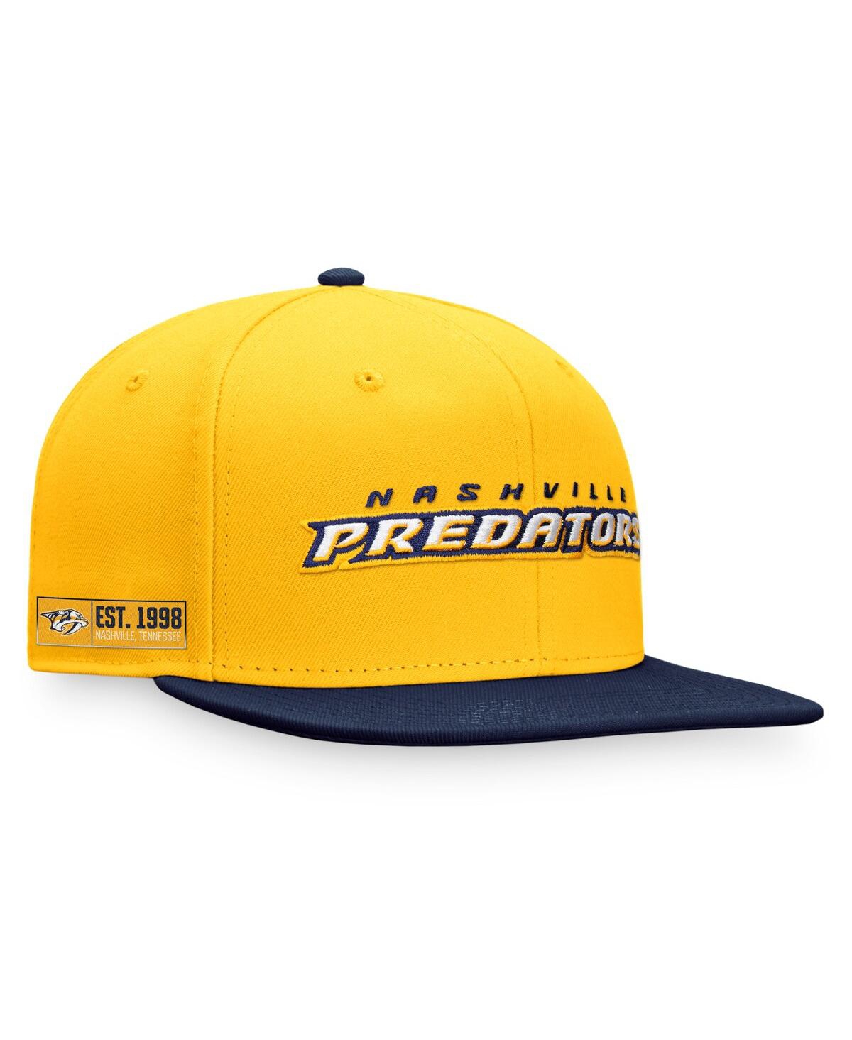 Fanatics Branded Gold/navy Nashville Predators Iconic Color Blocked Snapback Hat In Gold,navy
