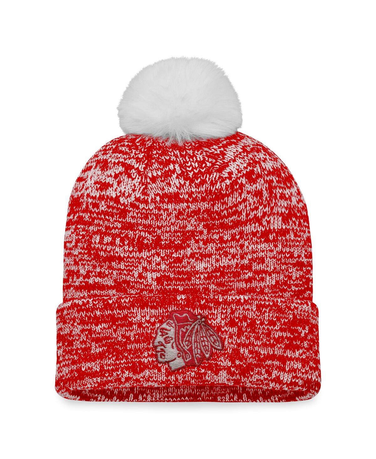 Shop Fanatics Women's  Red Chicago Blackhawks Glimmer Cuffed Knit Hat With Pom