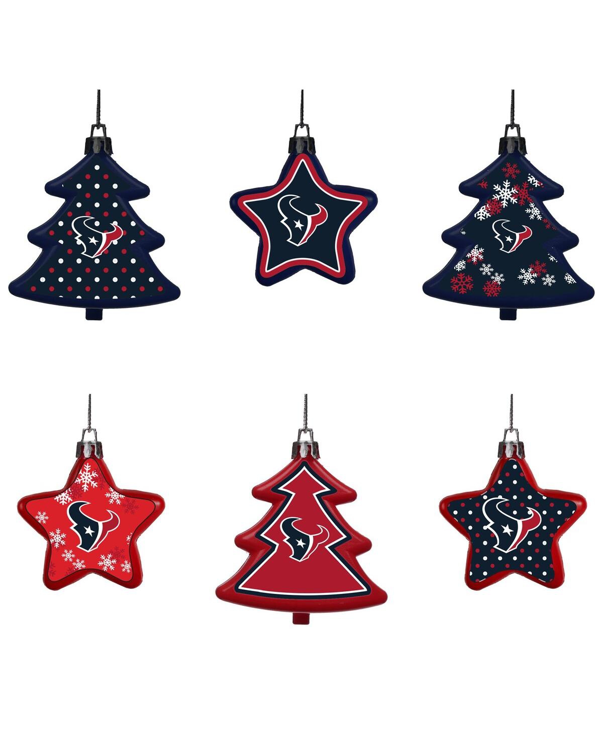 Foco Houston Texans Six-pack Shatterproof Tree And Star Ornament Set In Black,red