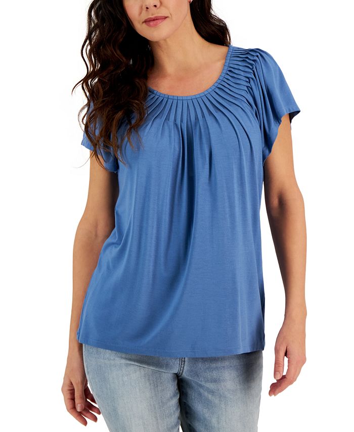 Style & Co Women's Pleated-Neck Short-Sleeve Top, Created for Macy's ...