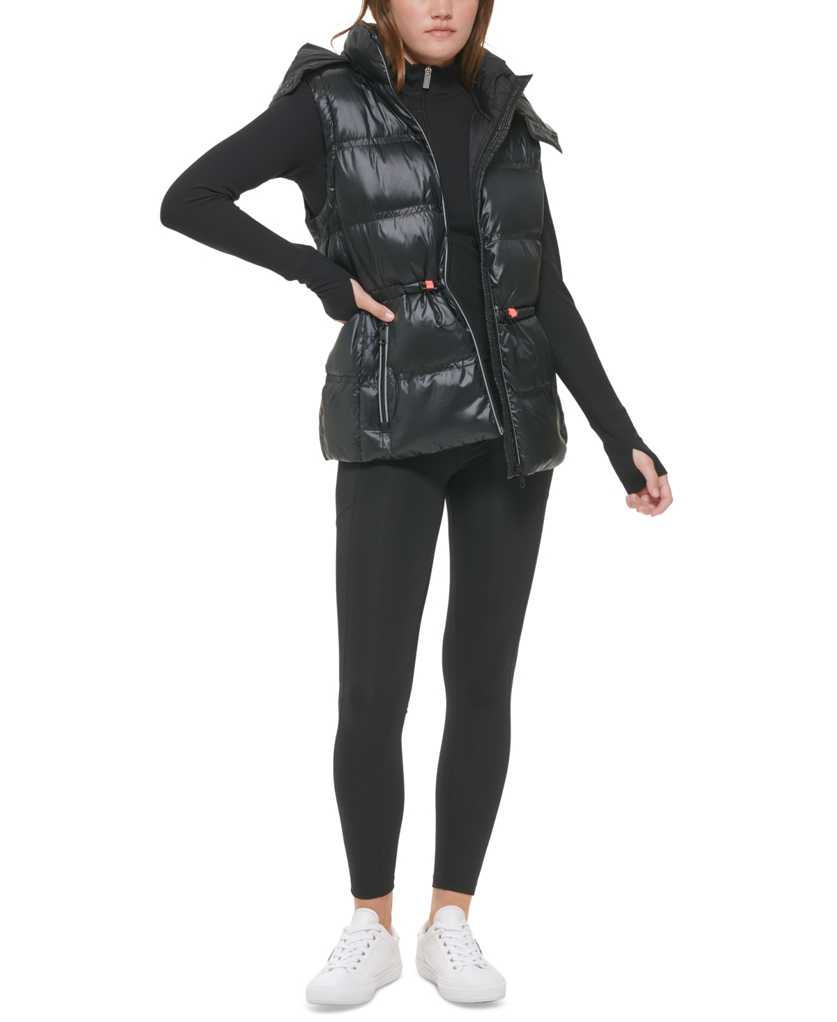 Calvin Klein Performance Women's Double-quilted Hooded Vest In Metallic  Black | ModeSens