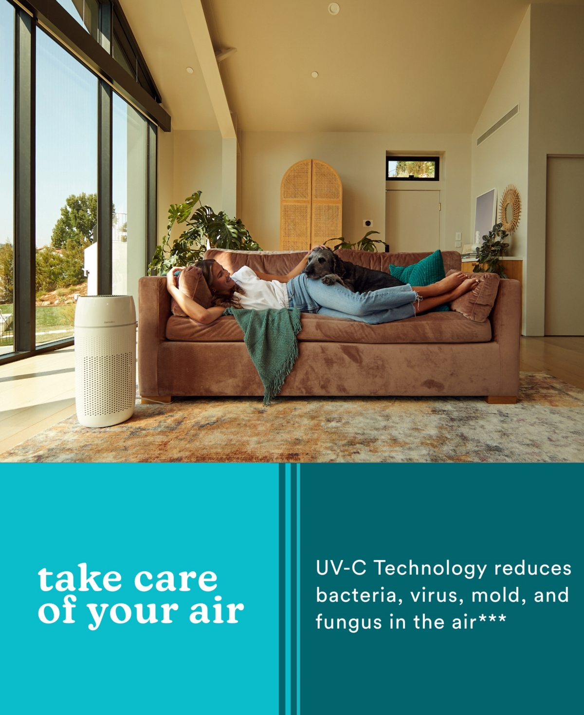 Homedics TotalClean PetPlus 5-in-1 Tower Air Purifier with Uv-c Light for Rooms