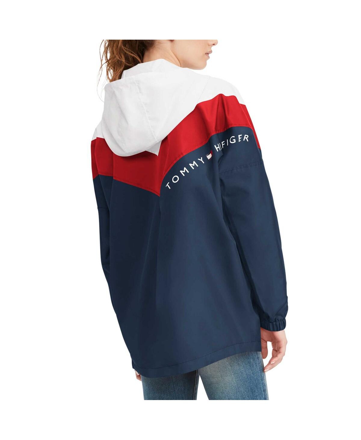 Shop Tommy Hilfiger Women's  White, Red New England Patriots Staci Half-zip Hoodie Windbreaker Jacket In White,red